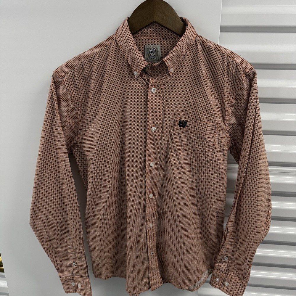Cinch‎ Boys XL Orange Geometric Button Up Western Shirt Long Sleeve Rodeo